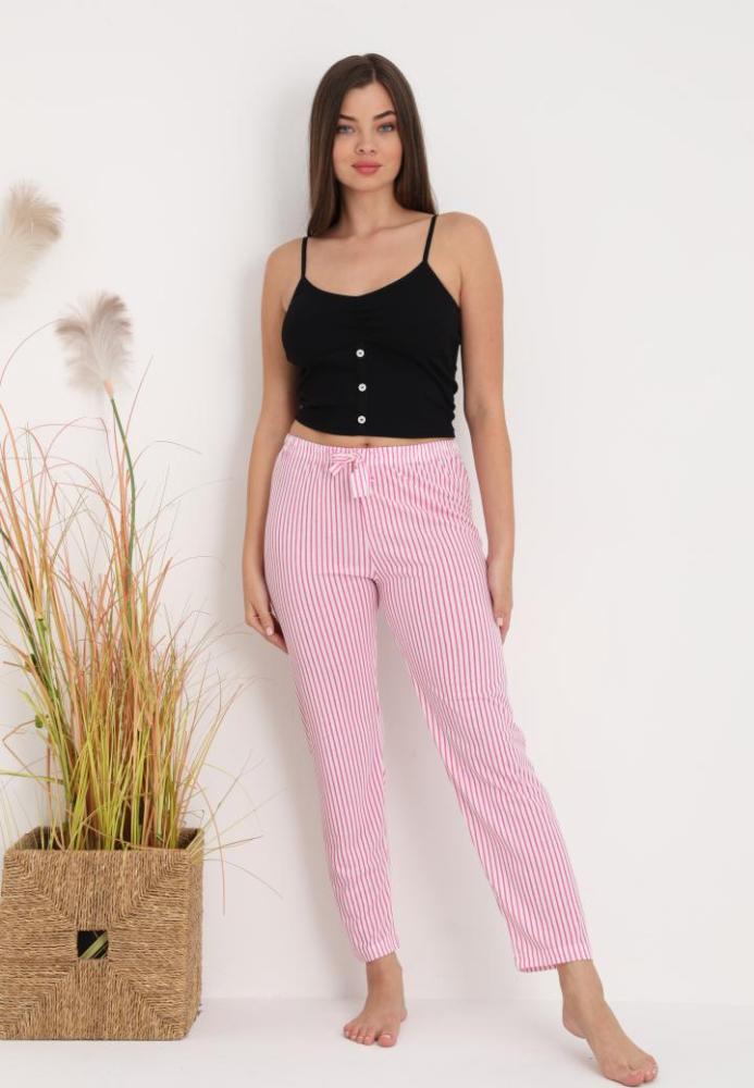 Pantaloni de Pijama Dama ,Culoare Roz cu Alb,Engros